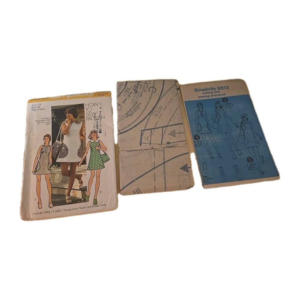 NEW Vtg Simplicity 5513 Teens Mini Dress & Bag Sewing Uncut Pattern Size 7/8